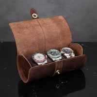 3-Watch Storage Roll Portable 3-Compartment Watch Roll Case Soft Safeguarding Interior Handmade for Men, Display