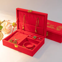 Red Velvet Jewelry Box Heirloom-Quality Chinese Wedding Jewelry Box for Couples