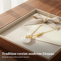 Wheat Ear Peace Buckle Charm Elegant Design Faux Jade Donut Necklace for Women