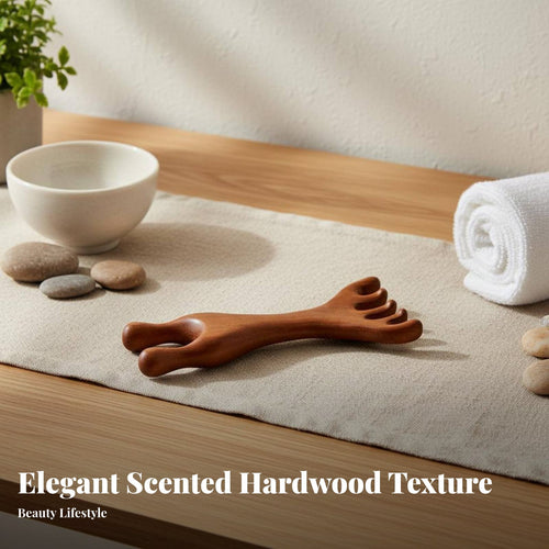 Branch-Like Shaped Acupressure Comb Unpainted & Unwaxed Wooden Massage Comb 5 Prong Head Massager Ergonomic Design for Travel