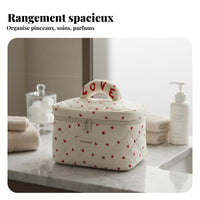 Heart Print Cosmetic Bag Multi-Functional Large Capacity Travel Pouch for Girls