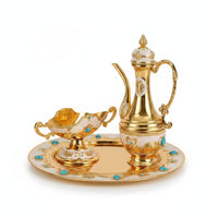 Drink Serving Set Side Handle Glossy Panels Tableware Vintage Teapot Set with Tray