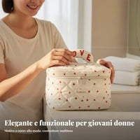 Heart Print Cosmetic Bag Multi-Functional Large Capacity Travel Pouch for Girls