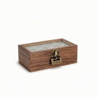Display Case with Glass Lid Wood-Grain Wooden Box with Glass Lid Square