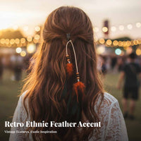 Feather Hair Fastener Bohemian Design Tassel Bead Hair Piece Fastener-in Feather Hairpiece Natural Feathers Headdress Wooden