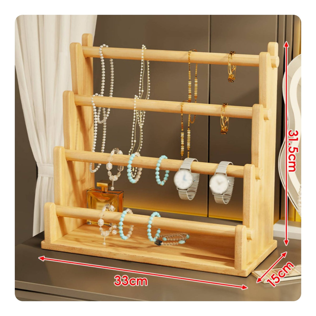 Sturdy Wood Construction Wooden Bracelet Display Rack Accessible Design Wooden Jewelry Stand Multi-Functional for Dressing Table, Bedroom