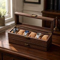 Double-Layer Watch Box Pull-out Drawer Glass Lid Display Case