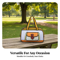Large Capacity 2D Cartoon Illusion Bag Water Textile Flat Design Handbag Laptop Compartment for Women, Students