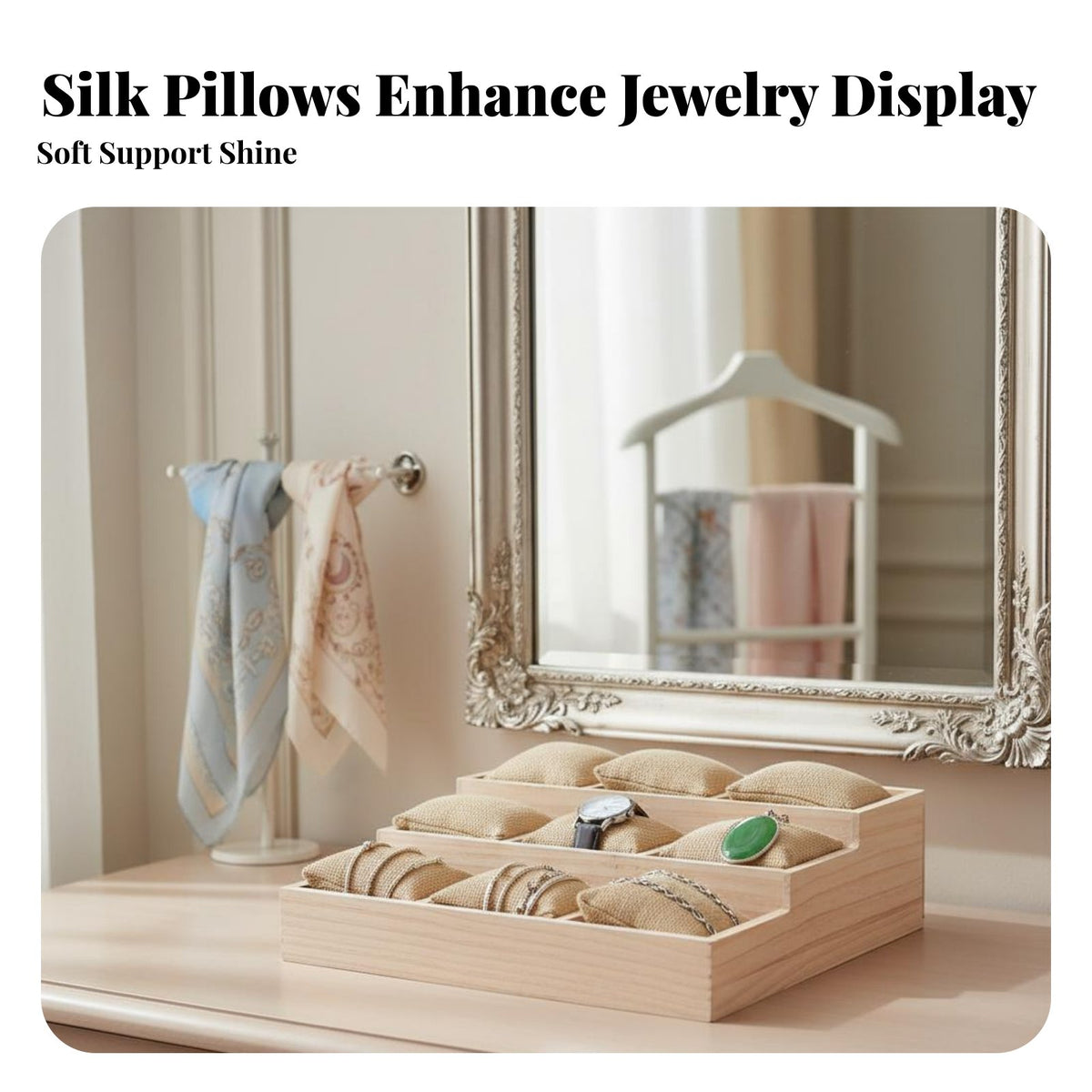 Jewelry Display Tray with Pillows Accessible Top Entry Watch Storage Organizer Multi-Compartment Bracelet Holder Abrasion