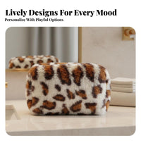 Leopard Print Makeup Bag Portable Soft Leopard Print Pouch Large Capacity