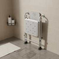 Shower Chair with Armrests Rust-Resistant Aluminum Foldable Washroom Chair Double Armrest Support Wall Mounted Folding Bathing Stool