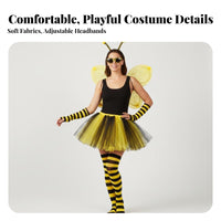 Glitter Wings Bee Costume Set Lightweight Bee Appendage and Headband Set Adjustable for Women, Children, Halloween, Birthday Party