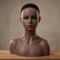Manikin Head with Shoulders PVC Mannequin Head Bust Brown Skin-Tone