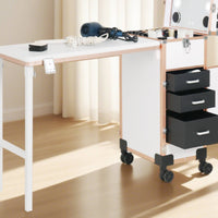 Fold-out Makeup Case with Table Portable Rolling Vanity Station Built-in Makeup Train Case with Drawers Professional for Studios