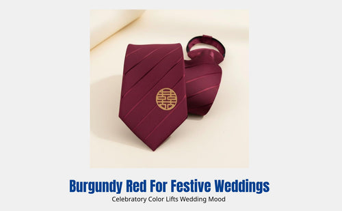Red No-Knot Tie, Double Happiness Bird, Men's Wedding Groom, Festive, Formal Accessory