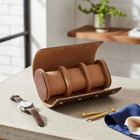 Portable Wristwatch Case PU Leather Watch Storage Box Glossy Brown