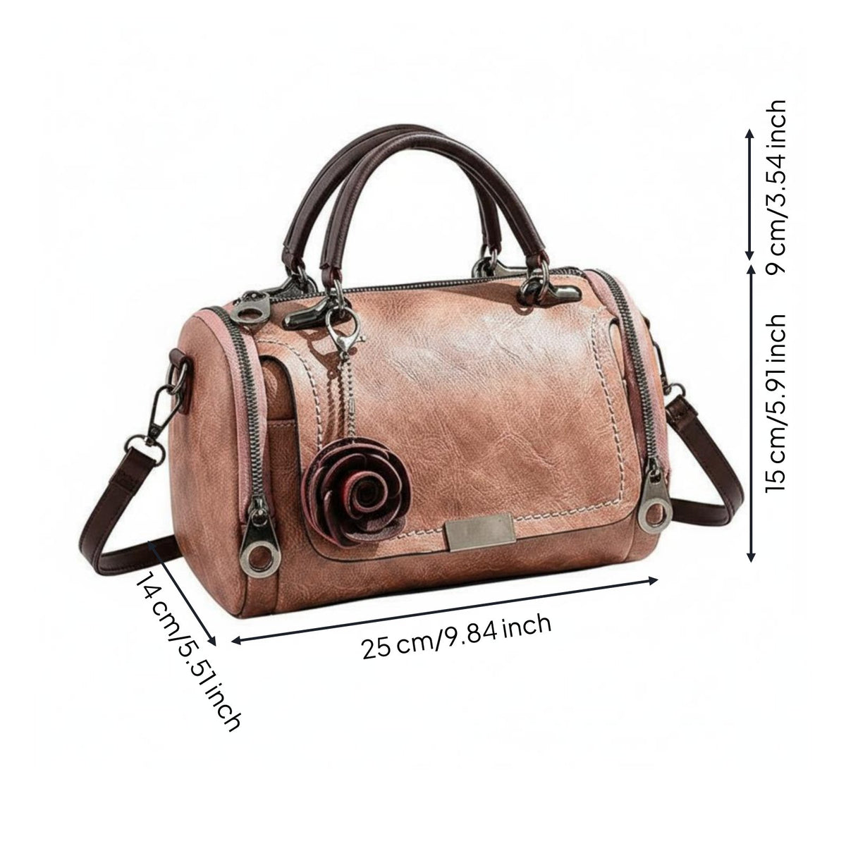 Flower Charm Handbag Vintage Crossbody Purse Zipper Closure Fashion Accessory