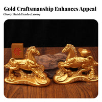 Sand Gold Finish Chinese Astrological Horse Ornament Metal Craft Chinese Astrological Horse Sculpture Auspicious Gift for Desktop, Office