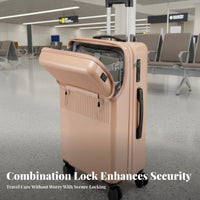 USB & Type-C Charging Port Front Opening Travel Case Foldable Cup Holder Front Compartment Luggage Adjustable Telescopic Handle for Vacation