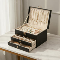 Pu Leather Jewelry Box Gift-Ready Quilted Jewelry Storage Box Scratch-Resistant