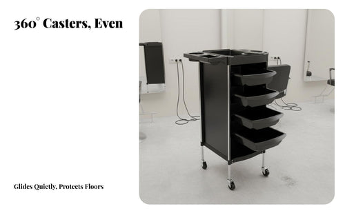 360-Degree Swivel Wheels 5-Drawer Salon Trolley Integrated Tool Holder 5-Drawer Salon Trolley Spacious Drawers Rolling Organizer Versatile Use for Hair Stylists, Beauticians Artists, Beauty Parlor, Barbershop, Spa, Bathroom