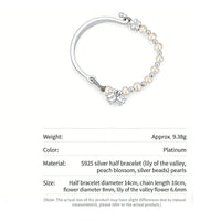 Half Bangle Half Chain Bracelet Chinese Aesthetic Lily of the Valley Pearl