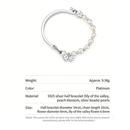 Half Bangle Half Chain Bracelet Chinese Aesthetic Lily of the Valley Pearl