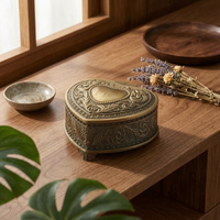 Heart-Shaped Jewelry Box Embossed Antique Jewelry Case Metal-Look Accessory Storage