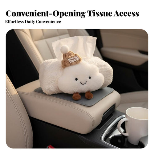 Decorative Soft Puff Tissue Holder Easy to Refill Cute Soft Puff Car Tissue Case Zipper Closure for Women, Kids
