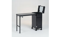 Fold-out Makeup Case with Table Portable Rolling Vanity Station Built-in Makeup Train Case with Drawers Professional for Studios