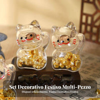 Glass Cat Ornament with Gold Peanuts Wealth Attracting Fortunate Cat Glass Jar