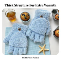 Solid Color Flip Top Fleece Gloves Warm and Thick Convertible Fingerless Gloves Texting Friendly for Students, Kids, Writing, Typing, School