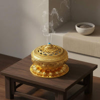 Metal Aromatic Resin Burner with Lid Multi-Functional Alloy Coil Aromatic Resin Burner Holder Antique Censer Promotes