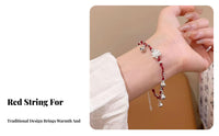Boho Red String Bracelet, Handmade Lotus Chime Anklet, Lucky Charm Jewelry for Women & Men