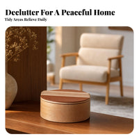 Solid Wood Storage Box Compact Size Round Wood Storage Box Rustic Design