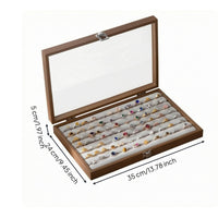 Wood-Grain Band Case Metal Clasp Glass Lid Band Box Lined Interior