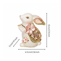 Enamel Bunny Trinket Box Hand Painted Floral Hare Jewelry Box Zinc Alloy Home Decor for Dresser