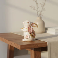 Enamel Bunny Trinket Box Hand Painted Floral Hare Jewelry Box Zinc Alloy Home Decor for Dresser