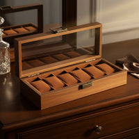 Watch and Jewelry Storage Box Dustproof Wooden Jewelry Box Glass Top Watch Display Case Large Capacity for Women