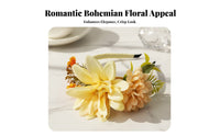 Bohemian Floral Headband, Fabric Flower Hair Accessory, Wedding Party Photo Prop for Women