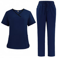 V-Neck Scrub Set Multiple Pockets Scrubs Drawstring Waist for Hospital, Dentists