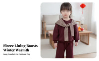 Boys' and Girls' Cotton Sweatshirt Set, Striped Cape, Wide Leg Pants, Burgundy, Fashionable New Year Outfit