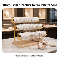 Minimalist Design 3 Tier Bracelet Holder Detachable Rods Bracelet Bar Organizer Easy to Assemble for Boutique, Vanity Table, Craft Shows
