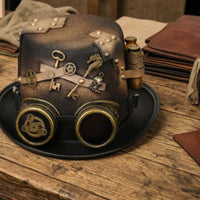 Steampunk Top Hat Handmade Cosplay Top Hat Brass-Tone Hardware