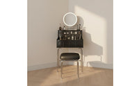 Retro Dressing Table with Stool Sturdy Wood Wooden Makeup Vanity with Drawers Modern Vanity Desk with Illuminated Mirror