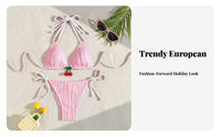 Alluring Design Cherry Triangle Bikini Adjustable Ties Side Tie String Bikini Cheeky for Young Adults, Teens, Vacation, Poolside