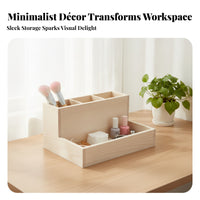 Wood Desktop Organizer Slanted Design Desk Storage Non Slip Pads