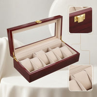 Lacquered Watch Storage Box with Glass Lid Glossy Watch Box with Glass Lid Luxury Padded for Collectors, Dresser, Bedside Table, Office Shelf