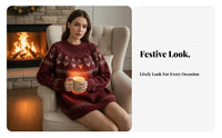 Women’s Red Fair Isle Sweater, Geometric Knit Pullover, Soft Warm, Loose Fit