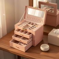 Multi-Tier Jewelry Box Soft Luxurious Lining Multi-Drawer Jewelry Case Removable Dividers Anti-Knot Necklace Hangers for Bedroom